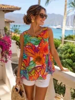 Lauren Ralph Lauren Women’s Tropical Vibrant Tank Preppy Vacation Large Petite